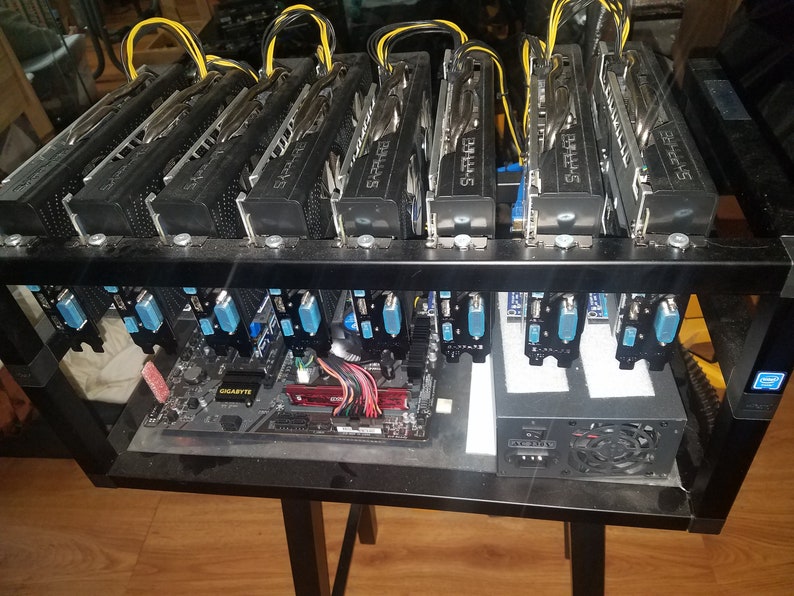 8 GPU currency mining rig Ethereum Sapphire Nitro Radeon ...