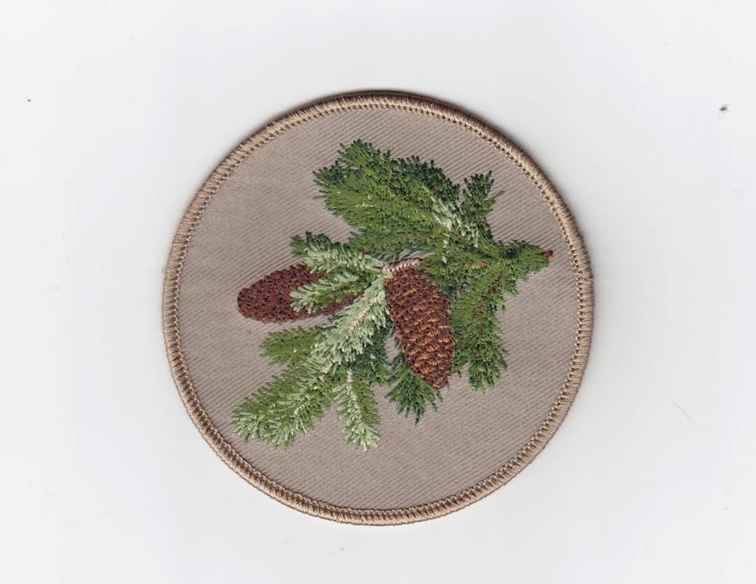 Embroidered Pine Tree and Cone Patch, Outdoor Nature Design, Iron-on ...