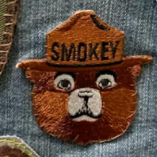Écusson Smokey Bear, 2,5 pouces de haut, excellent détail pour le collectionneur.