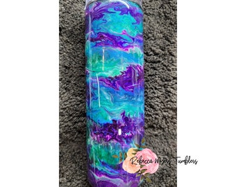 30oz Ready to Ship Tumbler Blue Teal and Purple Ink Swirl