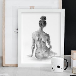 Weibliche Silhouette Malerei Badezimmer Wandkunst Weiblich Poster Minimal weibliche Kunst Figur Kunst Weiblich Zeichnung Schwarz-Weiß-Druck Frau zurück Kunst