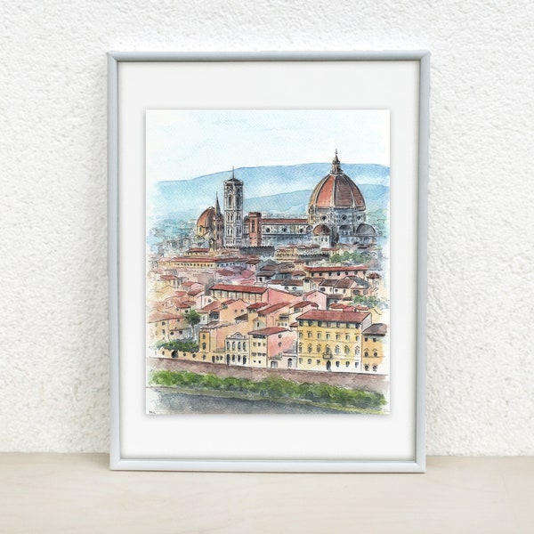 Florence Watercolor painting. Florence, Italy art. Tuscany painting. Tuscany watercolor Santa Maria del Fiore Original painting 8x10