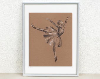 Sketch of a Ballerina. Ballet art. Ballerina illustration. Ballet Dancer drawing. Ballet drawing. Charcoal drawing. Original artwork. 8x10