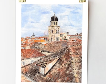 Dubrovnik Croatia Art Print: Watercolor Travel Poster