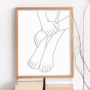 Line drawing print Hands and feet silhouette Instant download Abstract legs Printable line drawing Black and white art Woman body line art