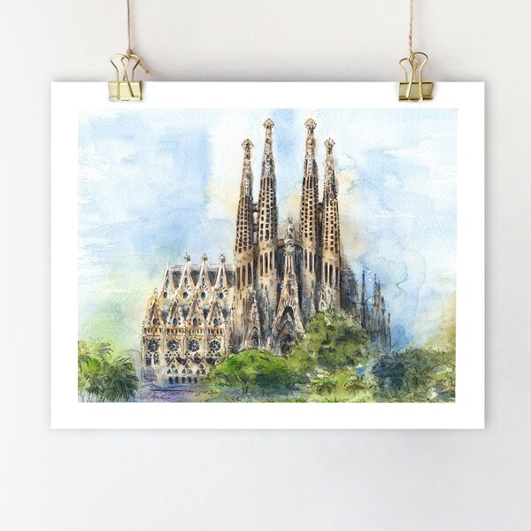 Sagrada Familia print Barcelona art Sagrada Familia poster Barcelona illustration Catalonia wall art Sagrada Familia sketch Spain painting