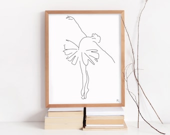 Ballerina silhouette Instant download Printable line ballerina drawing Ballerina ink sketch Ballerina art Black and white ballerina art