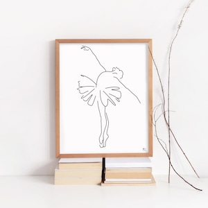 Ballerina Silhouette Bleistiftzeichnung, Ballett Poster, herunterladbarer Druck, druckbares Wandkunst Porträt, minimalistische Linie Kunstmalerei