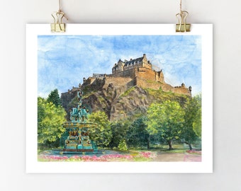 Edinburgh print Edinburgh castle Edinburgh art Edinburgh watercolor painting Scotland illustration Edinburgh travel poster Scotland art