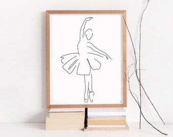 Modern minimalist dance art, Elegant female dancer silhouette, Downloadable art print, One line drawing