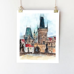 Stampa di Praga. Poster di Praga. Arte di Praga. Arte murale di Praga. Schizzo ad acquerello di Praga. Dipinto di Praga. Arte della Repubblica Ceca. Decorazioni di Praga.