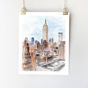 New York Druck. New York Gemälde. NYC Druck. Stadtansicht Kunstdruck von original Aquarell. New York City Gemälde 20x30cm