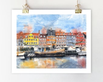 Copenhagen poster Copenhagen print Copenhagen watercolor painting Copenhagen wall art Copenhagen art Denmark poster Copenhagen Denmark art