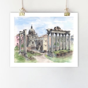 Forum Romanum poster Rome afdrukken Italië afdrukken Italië aquarel schilderij Rome architectuur schets Forum Romanum kunst aan de muur Rome kunst afdrukken Rome kunst