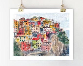 Kunstdruck aus Cinque Terre, Italien: Farbenfrohes Küstengemälde aus Ligurien