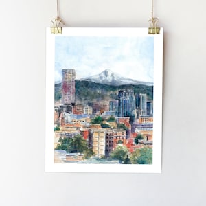 Portland-Kunst. PortlandOregon. Portland Plakat. Portland Wandkunst. Montiert Hood Kunst. Aquarell Skizze. Reiseplakat Portland Illustration