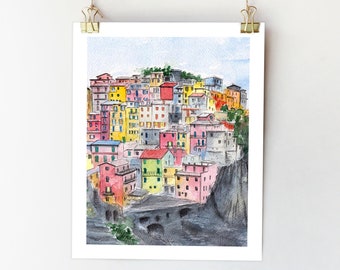 Cinque Terre Italien Druck Cinque Terre Malerei Italien Wandkunst Ligurien Malerei Italien Kunst Bunt Poster Italien Druck Cinque Terra Kunst