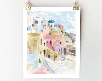 Santorini print Santorini art Greece wall art Santorini sketch Santorini wall art Santorini watercolor Greece painting Santorini poster