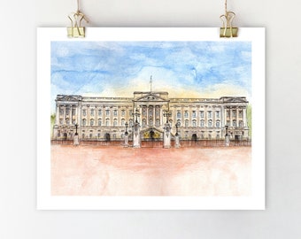 Buckingham palace art print London print London wall art London watercolor painting London illustration London city Royal residence art