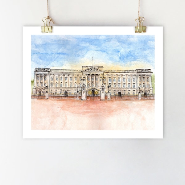 Buckingham palace art print London print London wall art London watercolor painting London illustration London city Royal residence art