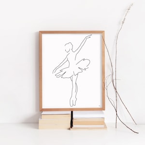 Printable line ballerina drawing Ballerina silhouette Instant download Ballerina ink sketch Ballerina art Black and white ballerina art