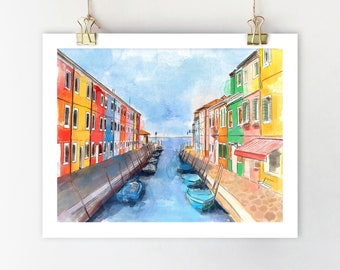 Burano wall art Travel poster Venice print Italy print Venice painting Italy watercolor painting Fine art print Colorful houses Venice art