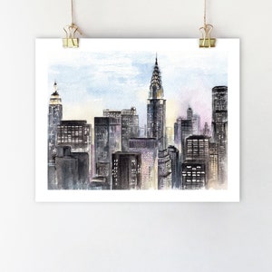 New York city wall art New York print NYC skyline New York watercolor painting New York art Cityscape painting New York architecture print