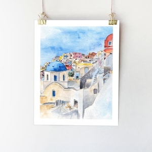 Stampa di Santorini. Arte murale di Santorini. Dipinto di Santorini. Arte greca. Schizzo di Santorini. Acquerello di Santorini. Dipinto greco. Stampa greca.