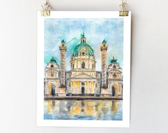 Vienna poster Vienna print Austria poster Vienna wall art Austria sketch Vienna church art St. Charles Church Vienna architecture print