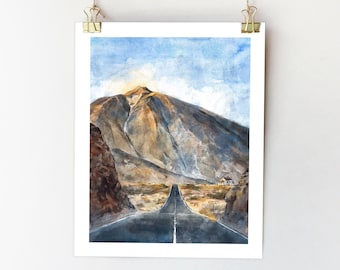 Impresión artística en acuarela del Teide: Tenerife, Islas Canarias