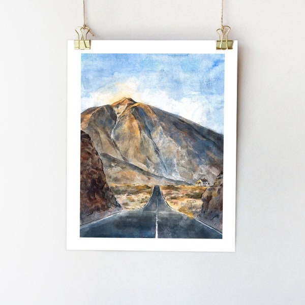 Tenerife poster Teide art print Mount Teide painting Canary Islands wall art Spain print Tenerife watercolor Volcano art print Canary poster