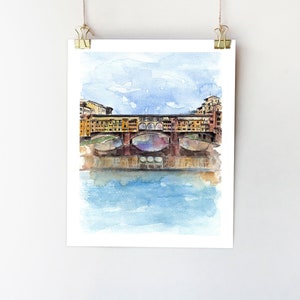 Ponte Vecchio art print Italy wall art Florence Italy print Italy watercolor Tuscany Ponte Vecchio painting River Arno Italy art Tuscany art