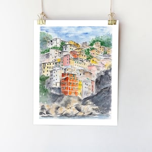 Impresión artística de pintura de Cinque Terre, arte mural de Italia, impresión de Riomaggiore, arte de Italia, pintura colorida, arte de Cinque Terre, póster de Cinque Terra, 5 x 7, 8 x 10