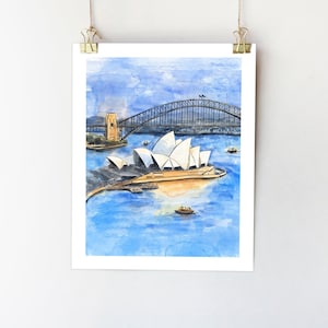 Stampa della Sydney Opera House Arte di Sydney Poster del ponte del porto Stampa dell'Australia Poster di viaggio Architettura di Sydney Dipinto Paesaggio urbano di Sydney