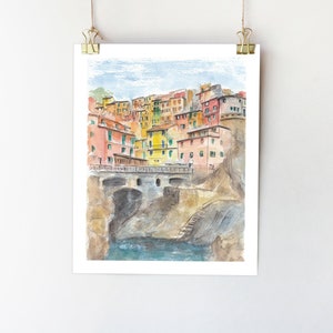 Cinque Terre art print  Cinque Terre poster Italy wall art Liguria print Italian Riviera Italy prints Travel poster Italy coastline print