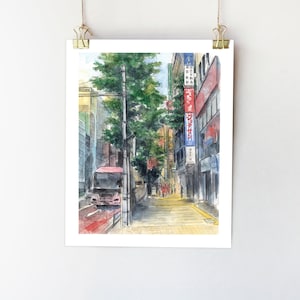 Japan art Japan print Tokyo poster Japan poster Japan art Wall art Travel poster Watercolor painting Tokyo street illustration Travel print
