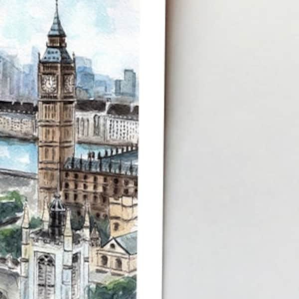 London print. London wall art. London watercolor painting. London eye print Big Ben sketch. London illustration. London artwork. London city