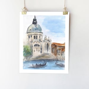 Venice print Italy wall art Basilica of St Mary of Health sketch Italy sketch La Salute painting Italy watercolour Venice architecture print