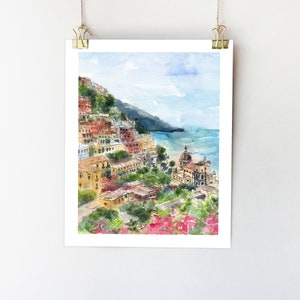 Stampa Positano Dipinto Positano Poster Italia Arte murale Italia Poster di viaggio Arte murale Costiera Amalfitana Arte acquerello Italia Stampa Positano Italia
