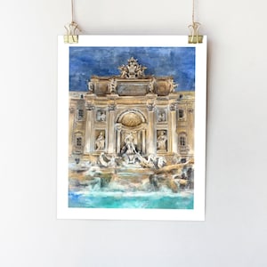 Rome print Trevi Fountain at night Italy wall art Rome sketch Rome poster Trevi Fountain nighttime Night lights Rome architecture print