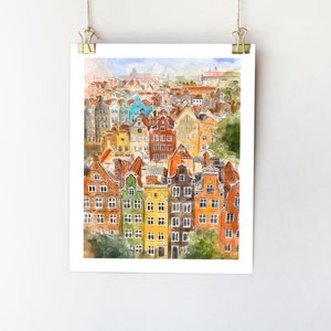 Gdansk afdrukken Gdansk Polen kunst Polen kunst aan de muur architectuur schets reisposter Gdansk schilderij stad aquarel Europa architectuur afdrukken