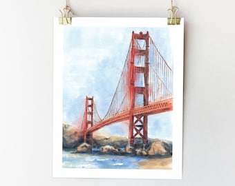 San Francisco art. San Francisco print. San Francisco poster. California wall art. Golden Gate Bridge art. Watercolour sketch. Travel poster