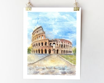 Colosseum painting Rome print Colosseum print Rome art Italy wall art Rome sketch Rome poster Colosseum watercolour Rome architecture print