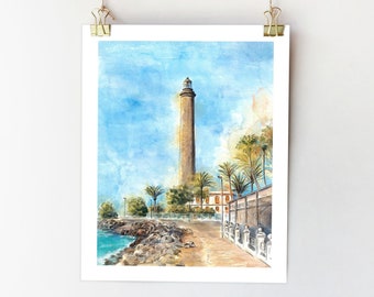 Gran Canaria poster Maspalomas painting Gran Canaria print Las Palmas wall art Spain poster Canaria wall art Travel poster Spain watercolor