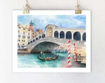 ヴェネツィア - リアルト橋、歴史的建造物、紙に墨で描いた原画 - Etsy