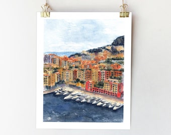 Monte Carlo Poster Monte Carlo Kunstdruck Monte Carlo Wandkunst Monte Carlo Aquarell Monte Carlo Dekor Monaco Druck Monaco Poster Monaco Kunst