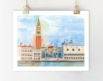 Venice Art Print: St Mark's Square Watercolor Cityscape