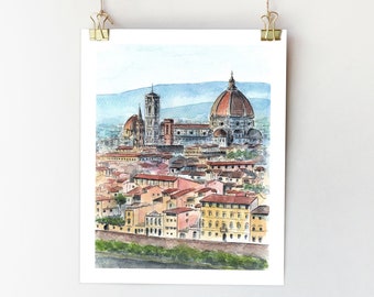 housewarming gift Architecture Print high resolution print Giclee Florence watercolor art Santa Maria del Fiore home decor wall art