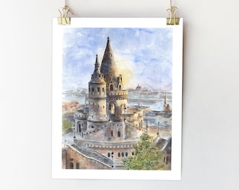 Budapest wall art Budapest print Budapest art Budapest poster Hungary watercolour sketch Budapest painting Fisherman's bastion print