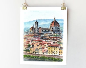 Florence art print Italy wall art Florence Italy print Italy watercolor Tuscany Florence Cathedral Santa Maria del Fiore Tuscany wall art